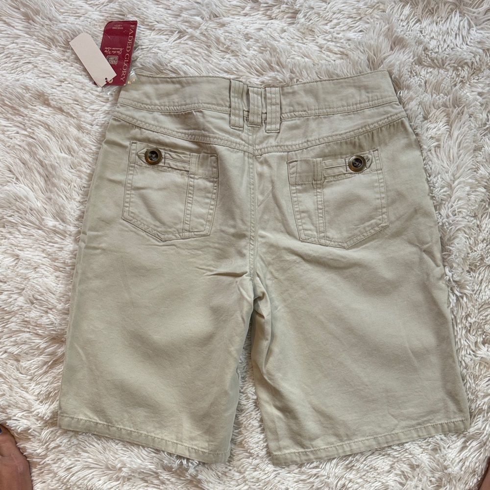 Vintage Faded Glory 100% Cotton Khaki Walking/Bermuda Shorts Button Pockets - Picture 5 of 12